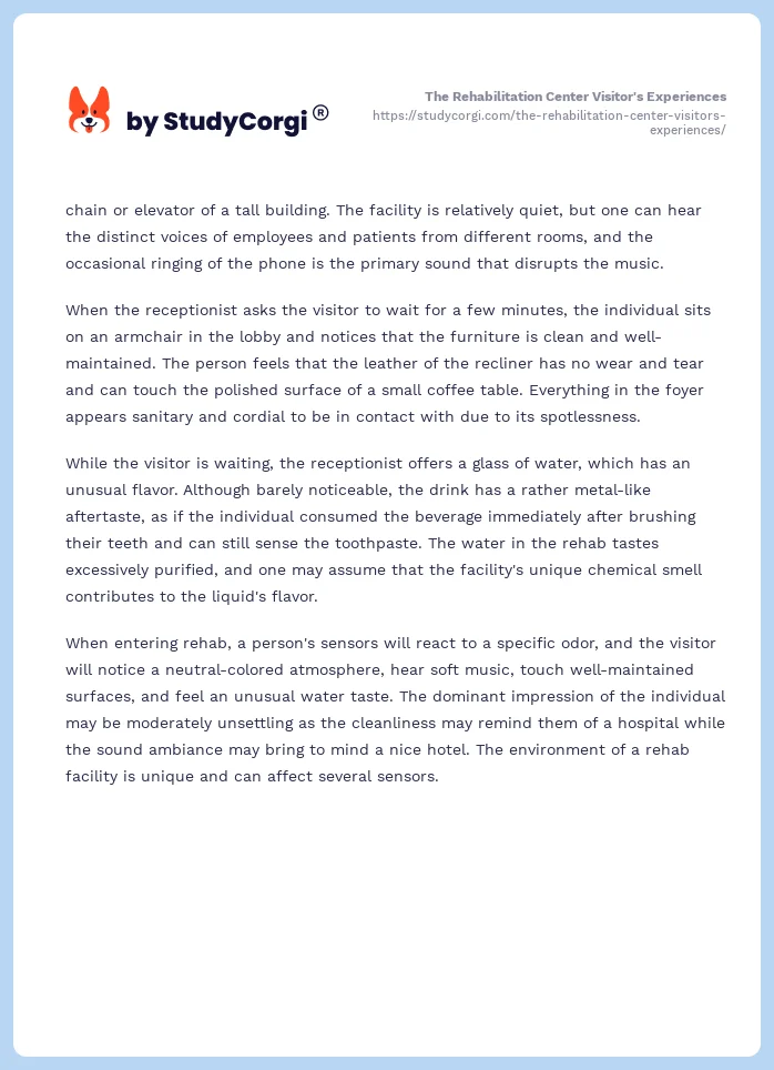 The Rehabilitation Center Visitor's Experiences. Page 2