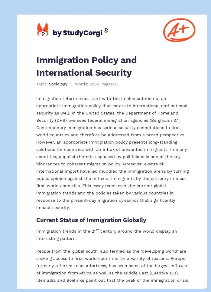 Immigration Policy and International Security. Page 1