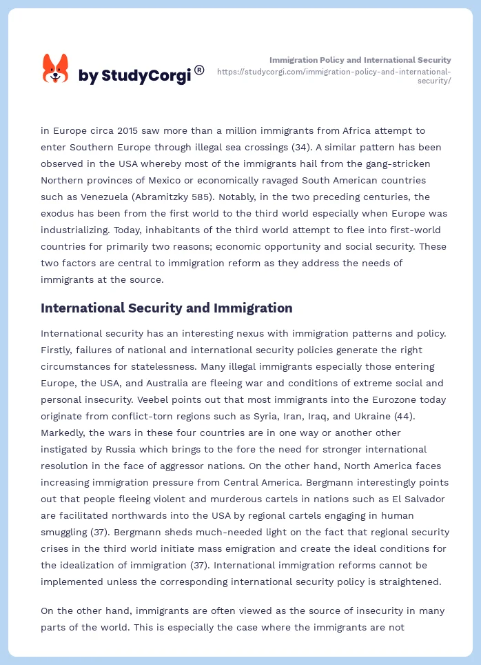Immigration Policy and International Security. Page 2
