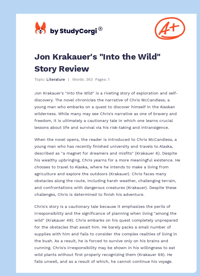 Jon Krakauer's "Into the Wild" Story Review. Page 1