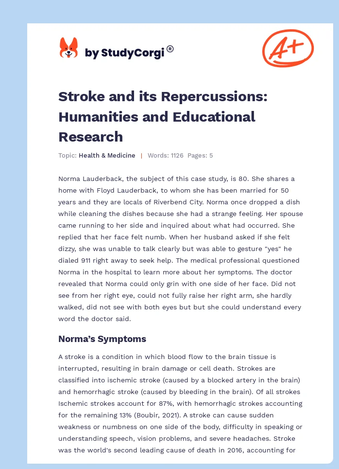 Stroke and its Repercussions: Humanities and Educational Research. Page 1