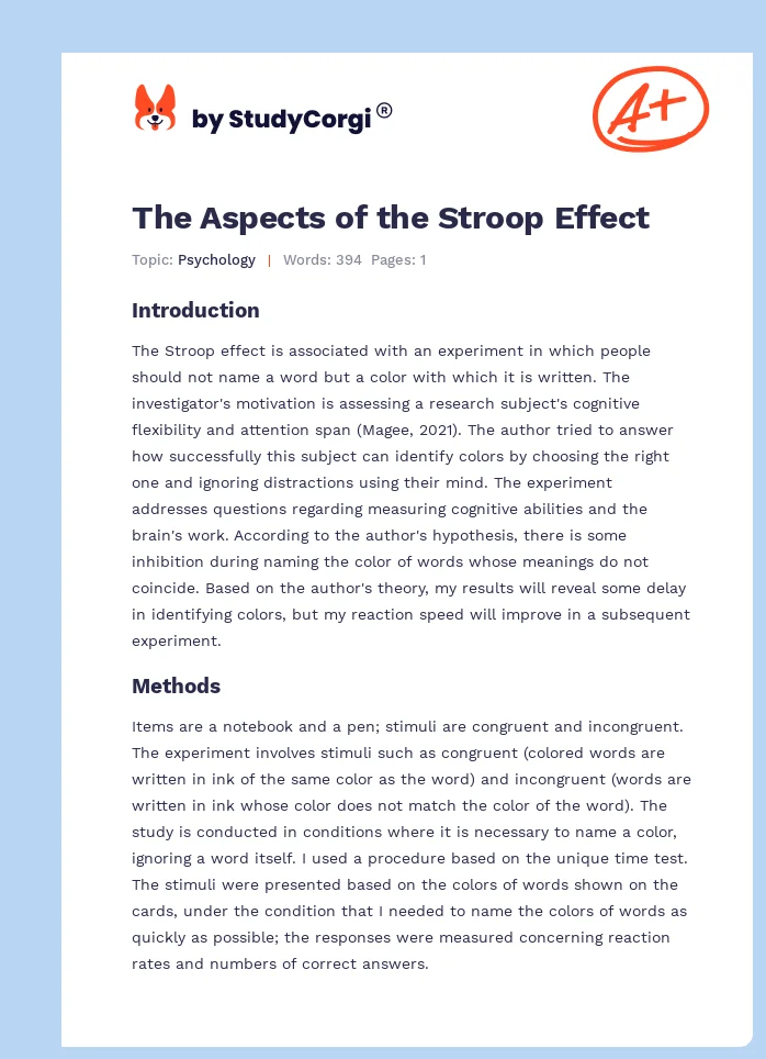 The Aspects of the Stroop Effect. Page 1