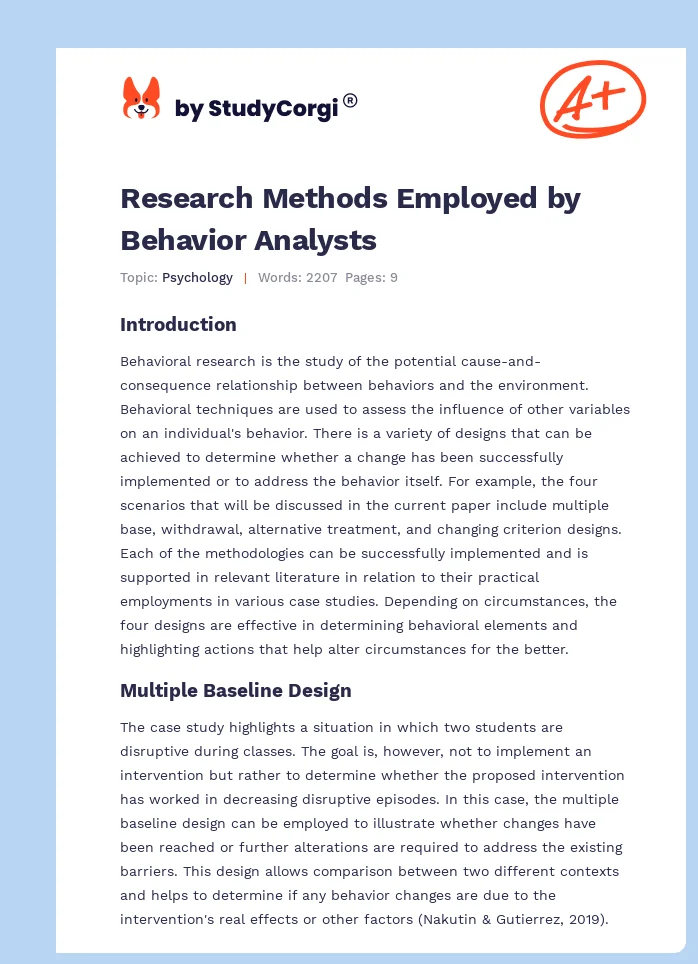 Research Methods Employed by Behavior Analysts. Page 1