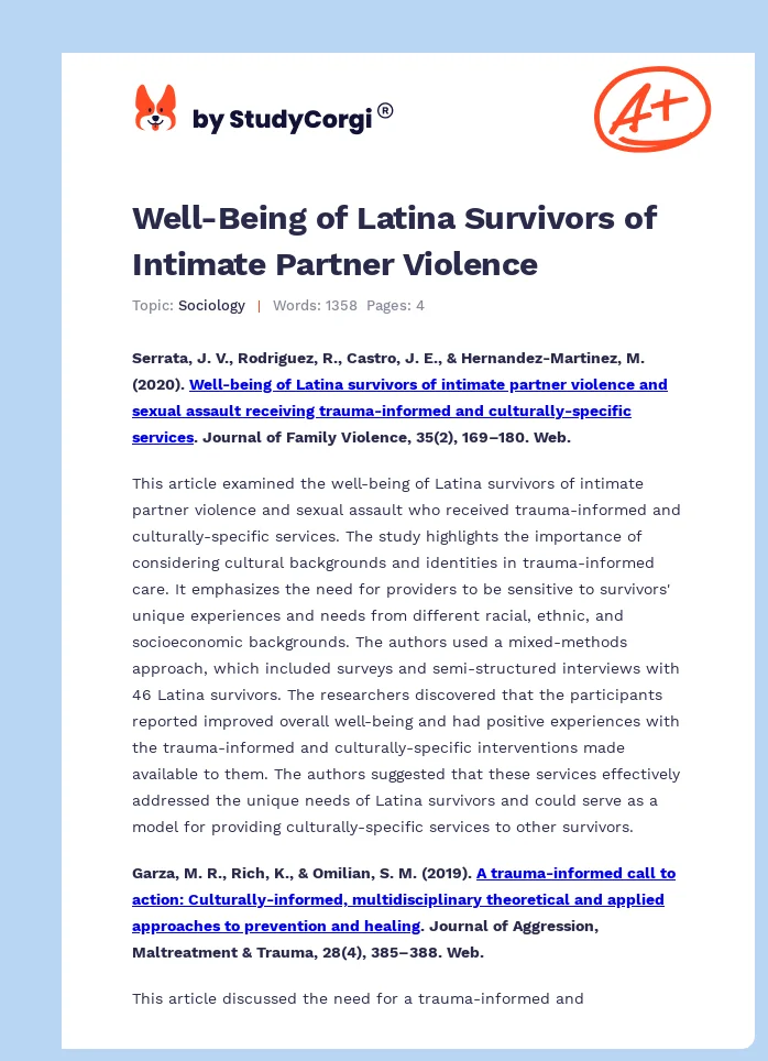 Well-Being of Latina Survivors of Intimate Partner Violence. Page 1