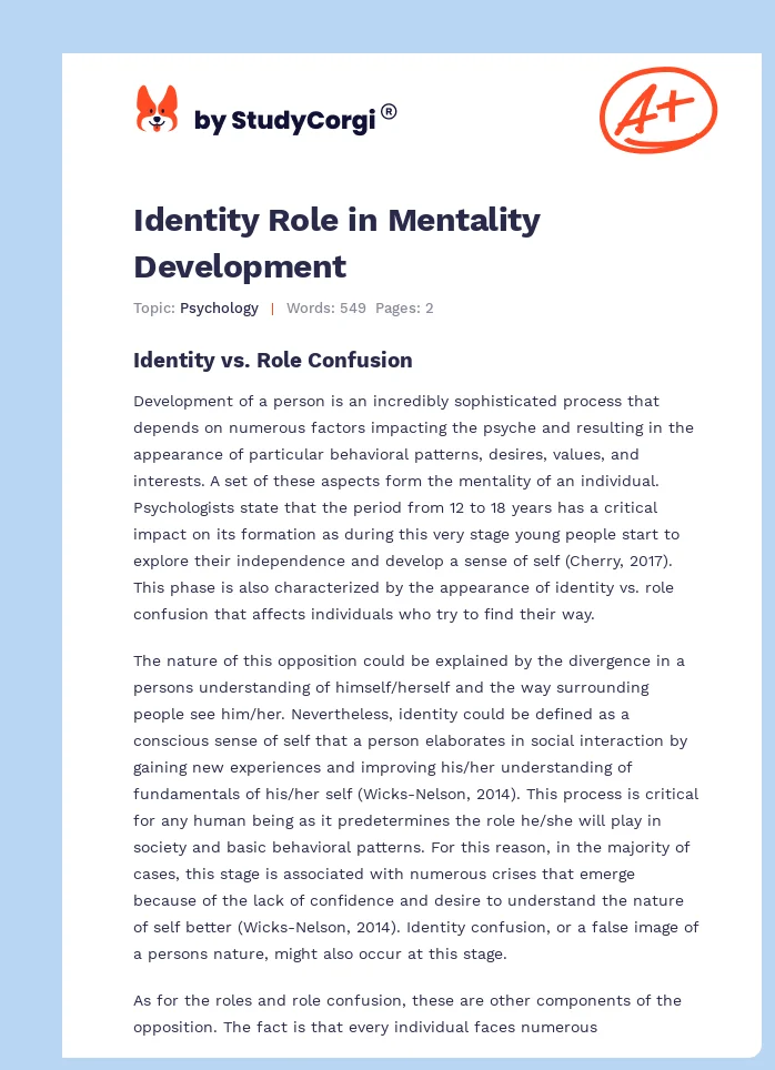 Identity Role in Mentality Development. Page 1