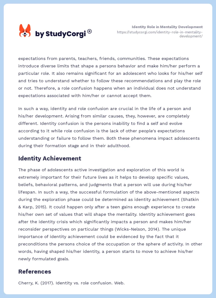 Identity Role in Mentality Development. Page 2