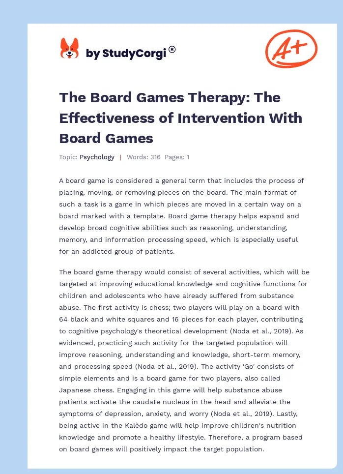The Board Games Therapy: The Effectiveness of Intervention With Board Games. Page 1