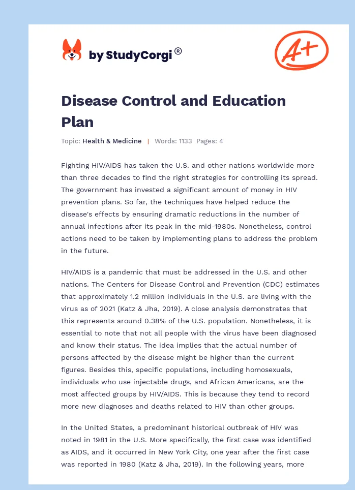 Disease Control and Education Plan. Page 1
