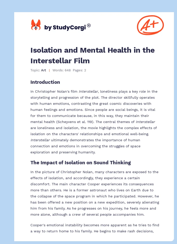 Isolation and Mental Health in the Interstellar Film. Page 1