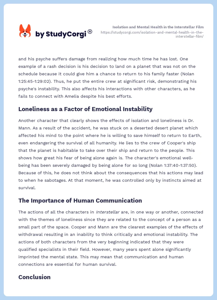 Isolation and Mental Health in the Interstellar Film. Page 2