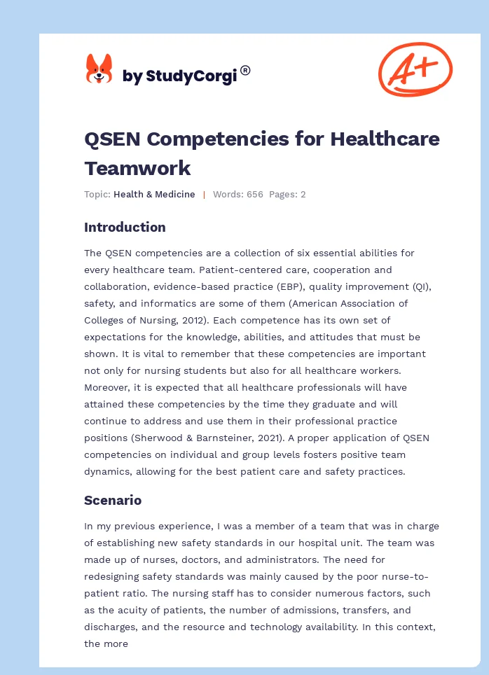QSEN Competencies for Healthcare Teamwork. Page 1