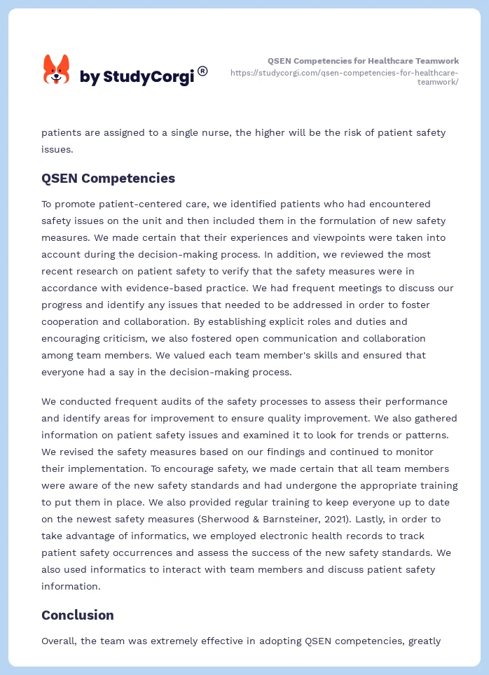 QSEN Competencies for Healthcare Teamwork. Page 2