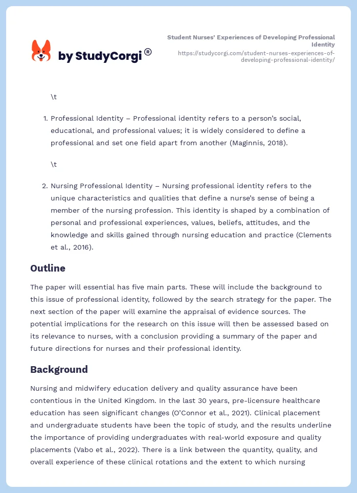 Student Nurses’ Experiences of Developing Professional Identity. Page 2