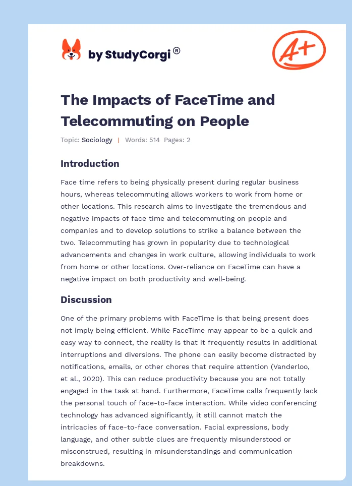 The Impacts of FaceTime and Telecommuting on People. Page 1