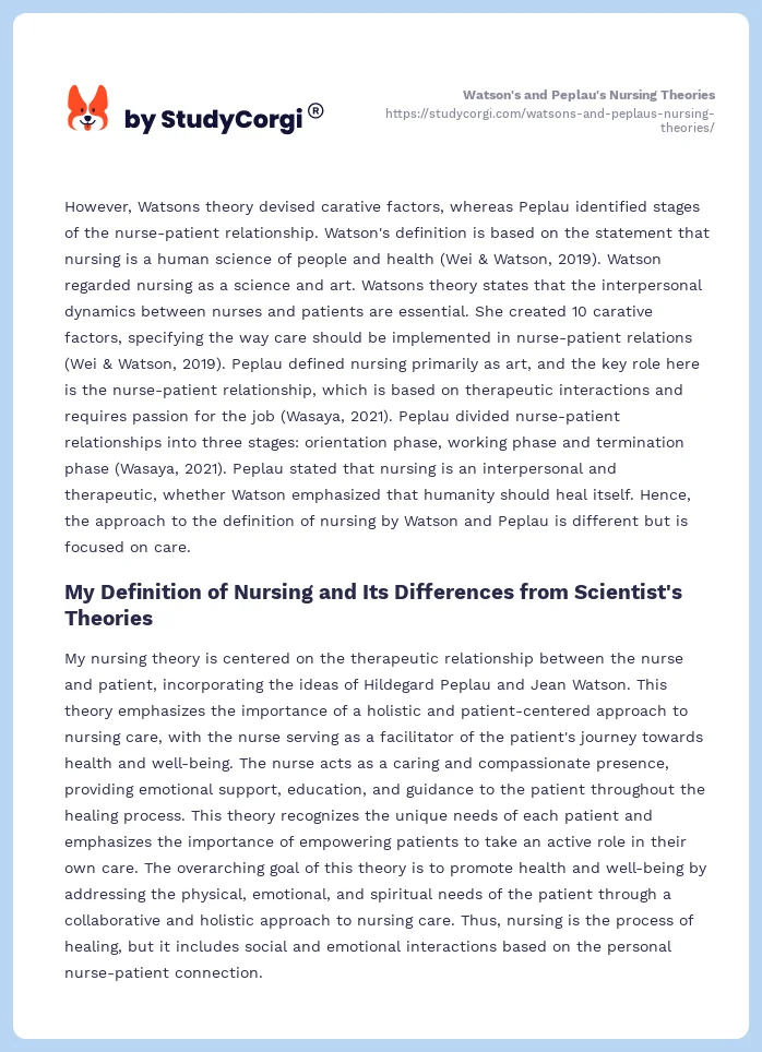 Watson's and Peplau's Nursing Theories. Page 2