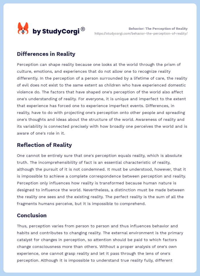 Behavior: The Perception of Reality. Page 2