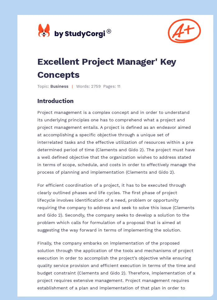 Excellent Project Manager' Key Concepts. Page 1