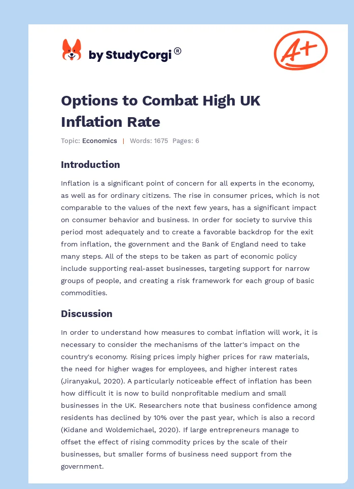 Options to Combat High UK Inflation Rate. Page 1
