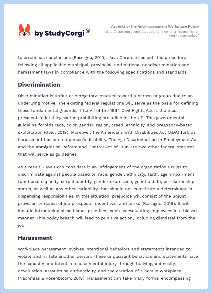 Aspects of the Anti-harassment Workplace Policy. Page 2
