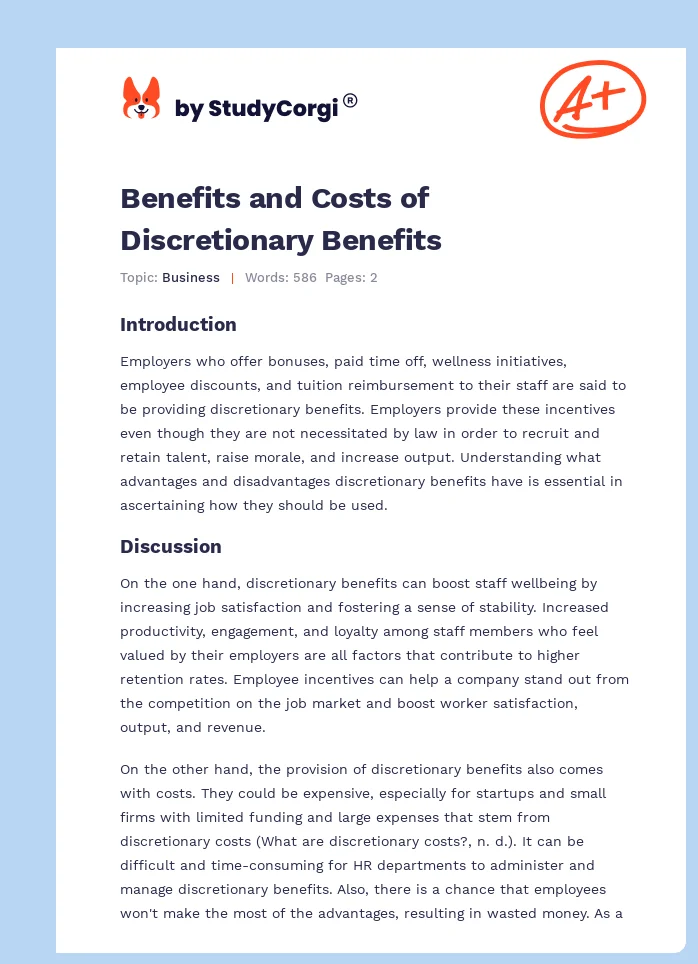 Benefits and Costs of Discretionary Benefits. Page 1