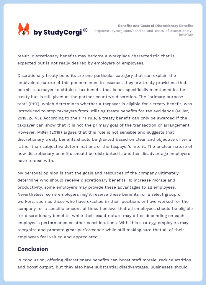 Benefits and Costs of Discretionary Benefits. Page 2