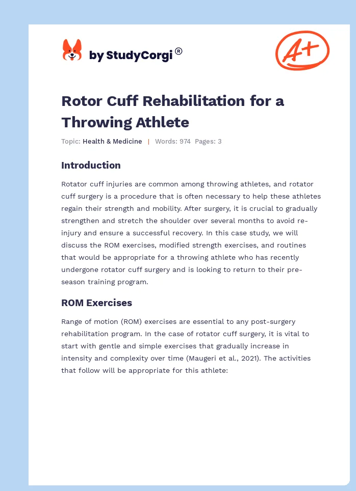Rotor Cuff Rehabilitation for a Throwing Athlete. Page 1