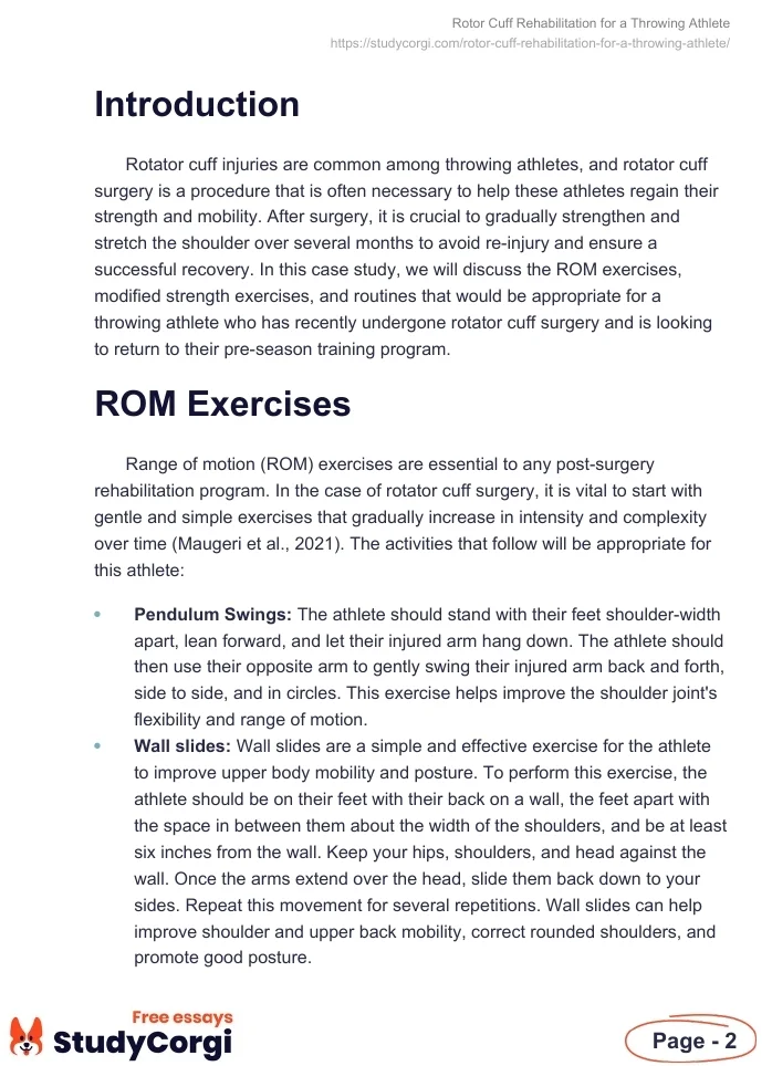 Rotor Cuff Rehabilitation for a Throwing Athlete. Page 2