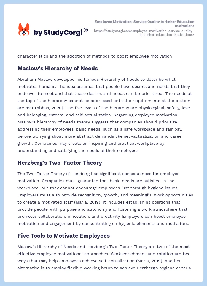 Employee Motivation: Service Quality in Higher Education Institutions. Page 2