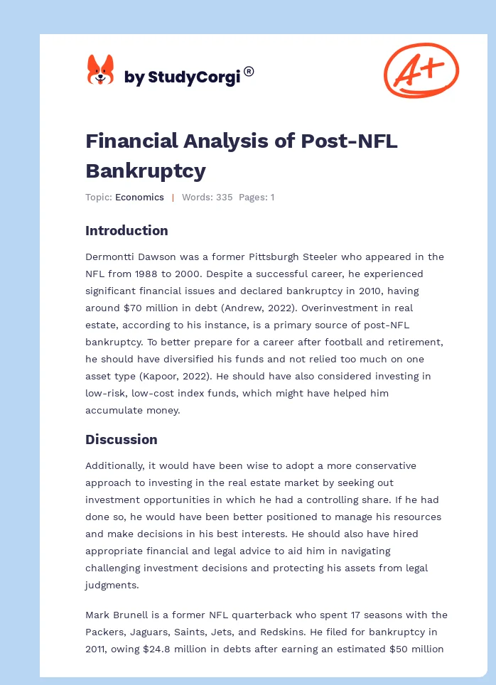 Financial Analysis of Post-NFL Bankruptcy. Page 1