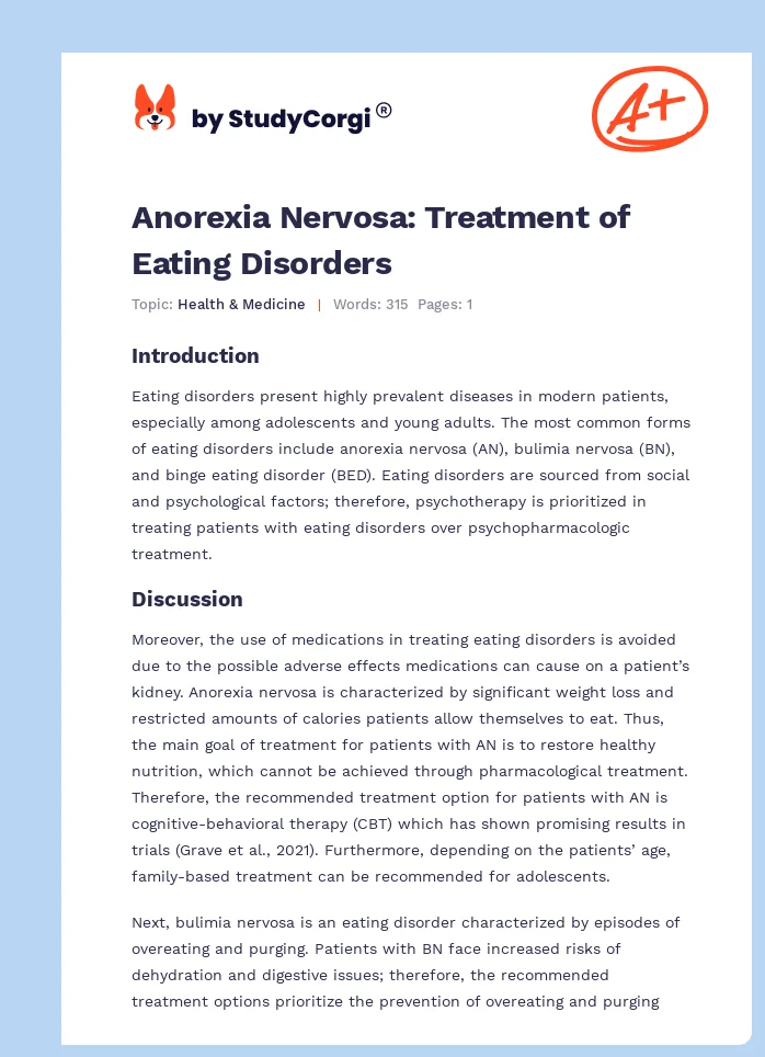 Anorexia Nervosa: Treatment of Eating Disorders. Page 1