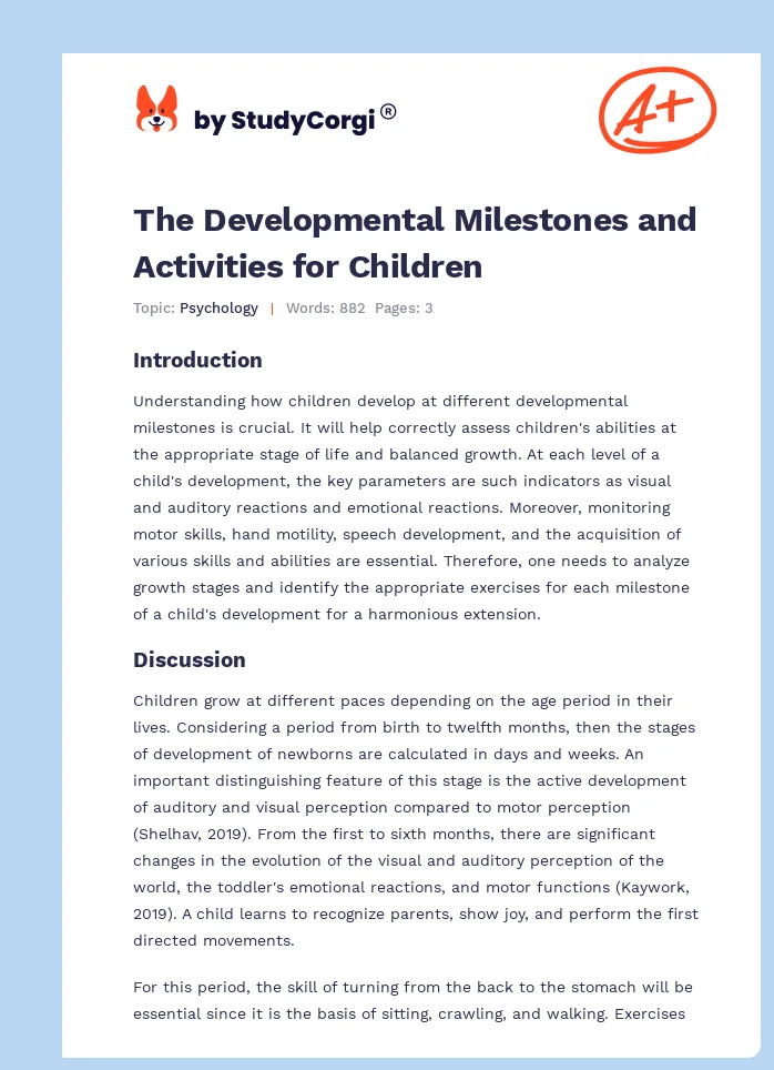 The Developmental Milestones and Activities for Children. Page 1