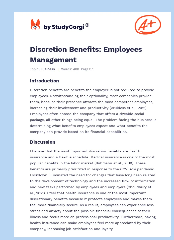 Discretion Benefits: Employees Management. Page 1