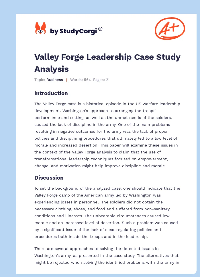 Valley Forge Leadership Case Study Analysis. Page 1