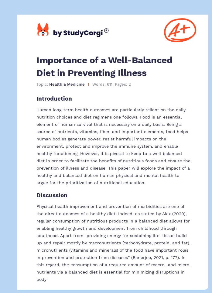 Importance of a Well-Balanced Diet in Preventing Illness. Page 1