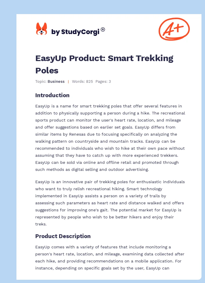 EasyUp Product: Smart Trekking Poles. Page 1