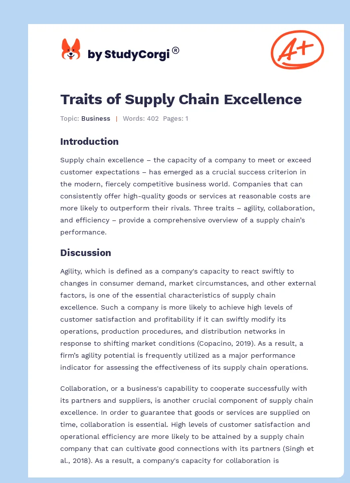 Traits of Supply Chain Excellence. Page 1