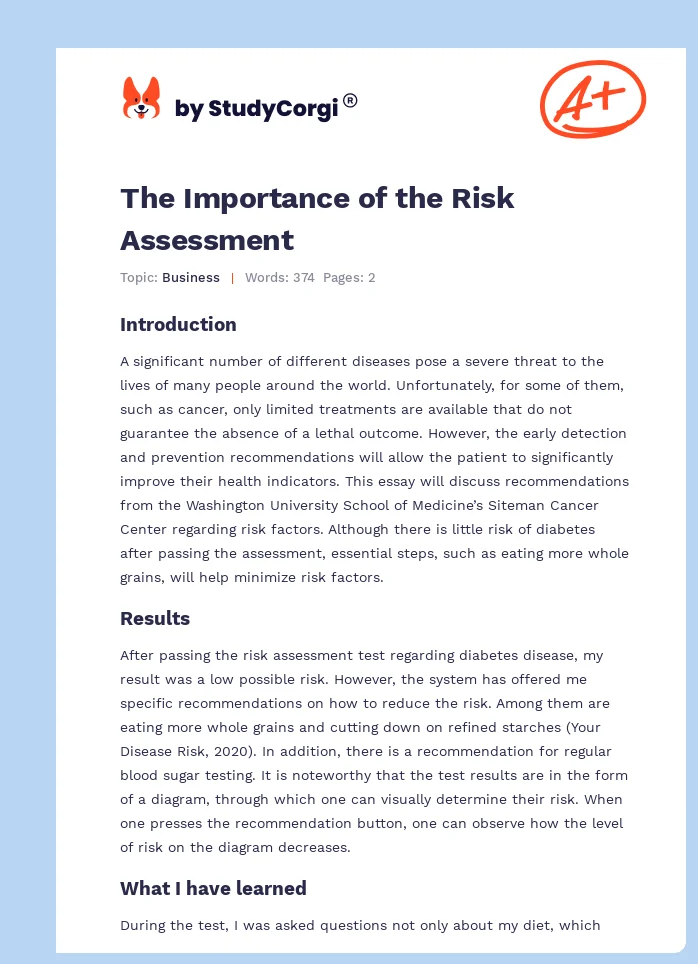 The Importance of the Risk Assessment. Page 1
