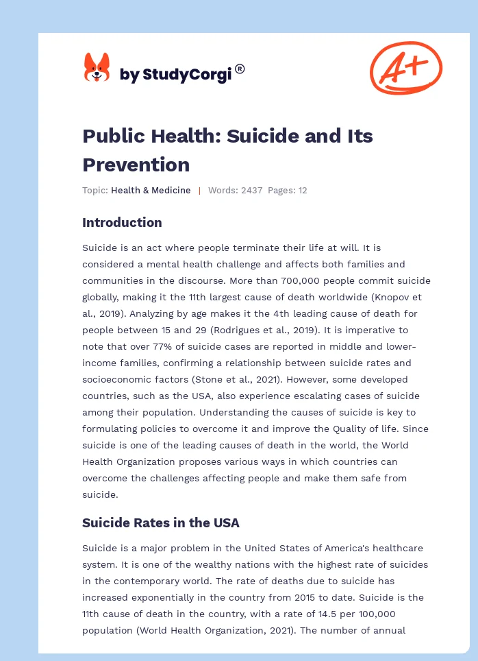 Public Health: Suicide and Its Prevention. Page 1