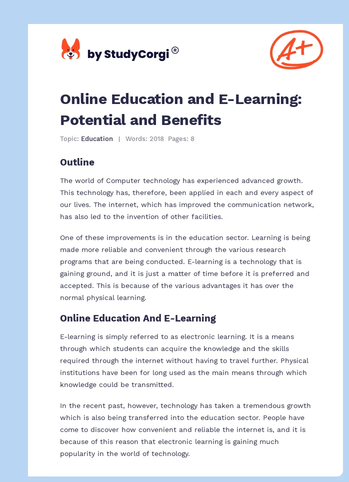 Online Education and E-Learning: Potential and Benefits. Page 1