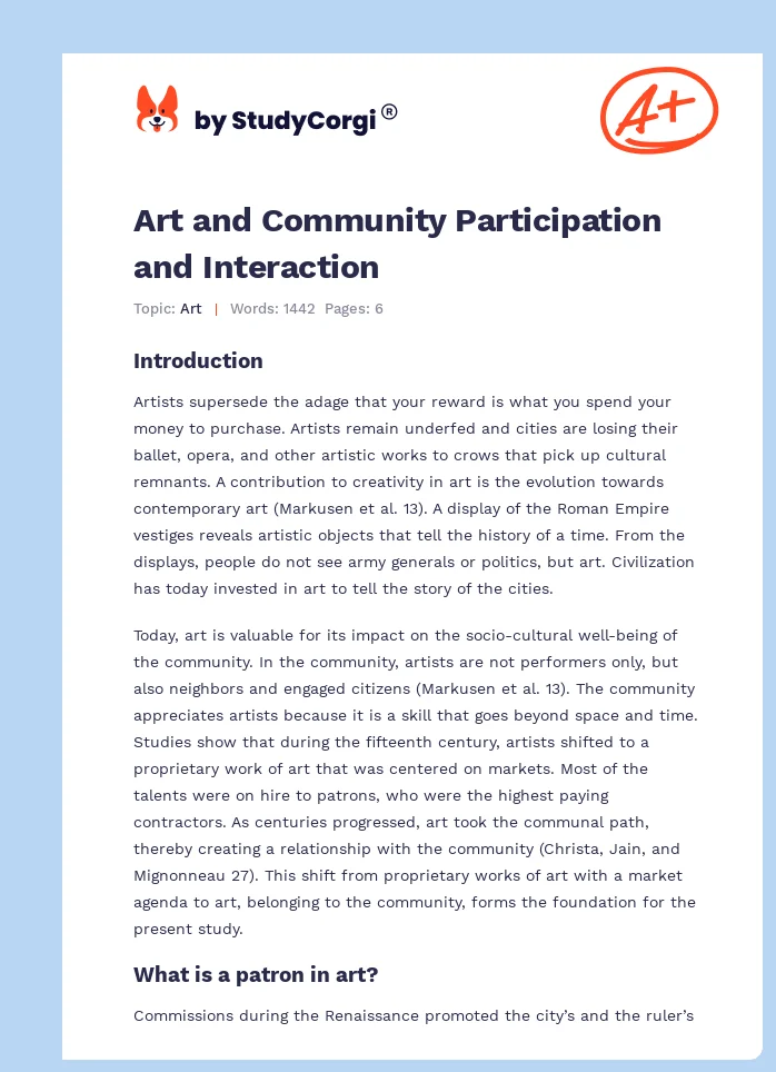 Art and Community Participation and Interaction. Page 1