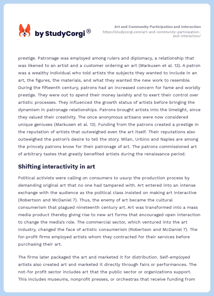 Art and Community Participation and Interaction. Page 2