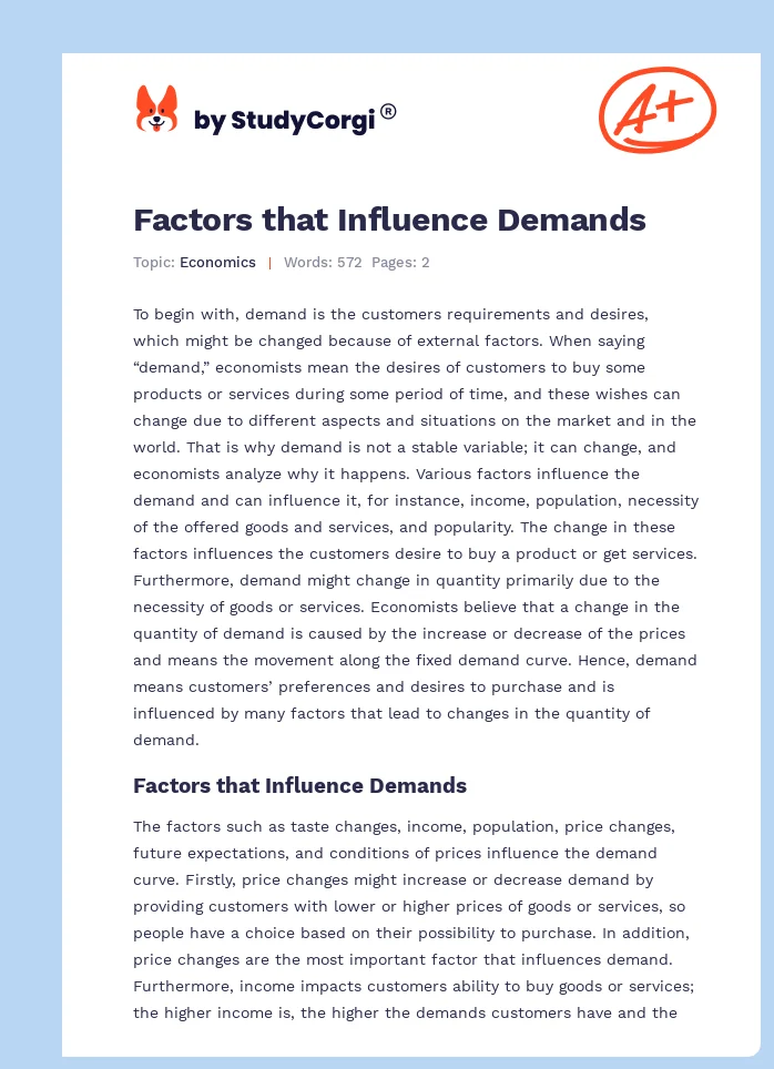 Factors that Influence Demands. Page 1
