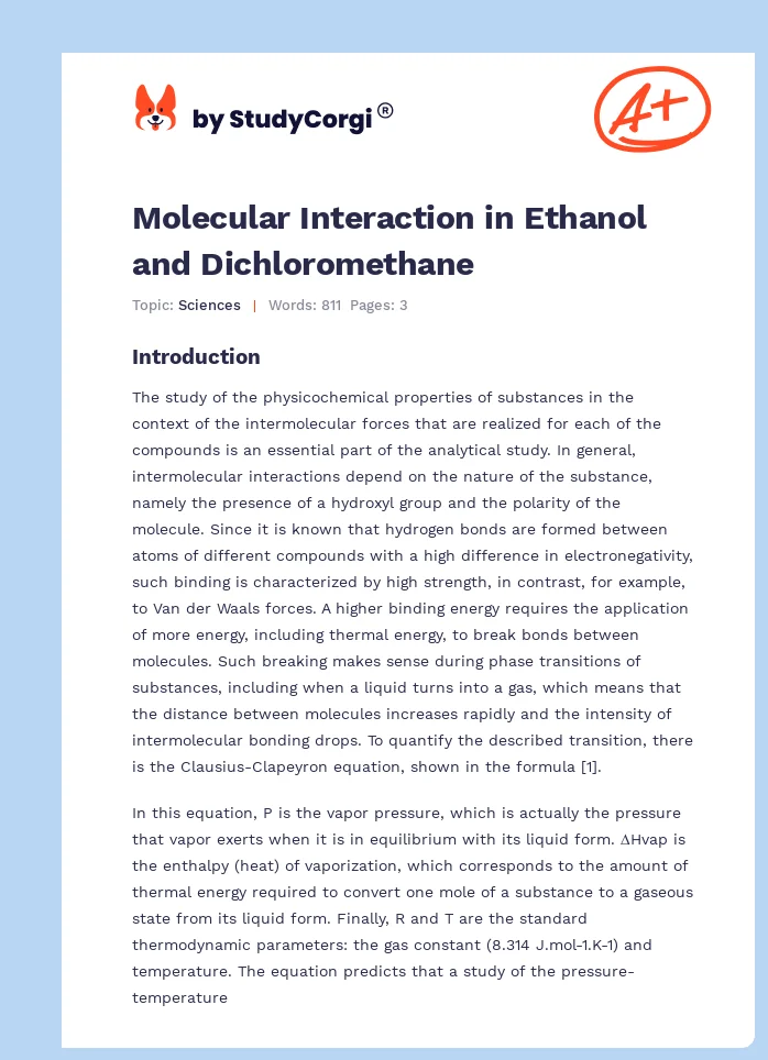 Molecular Interaction in Ethanol and Dichloromethane. Page 1