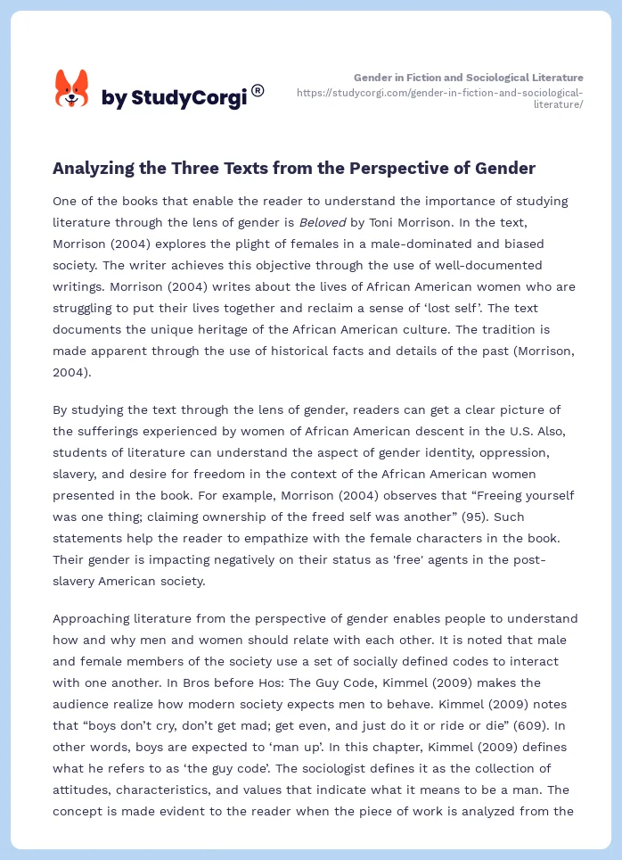 Gender in Fiction and Sociological Literature. Page 2