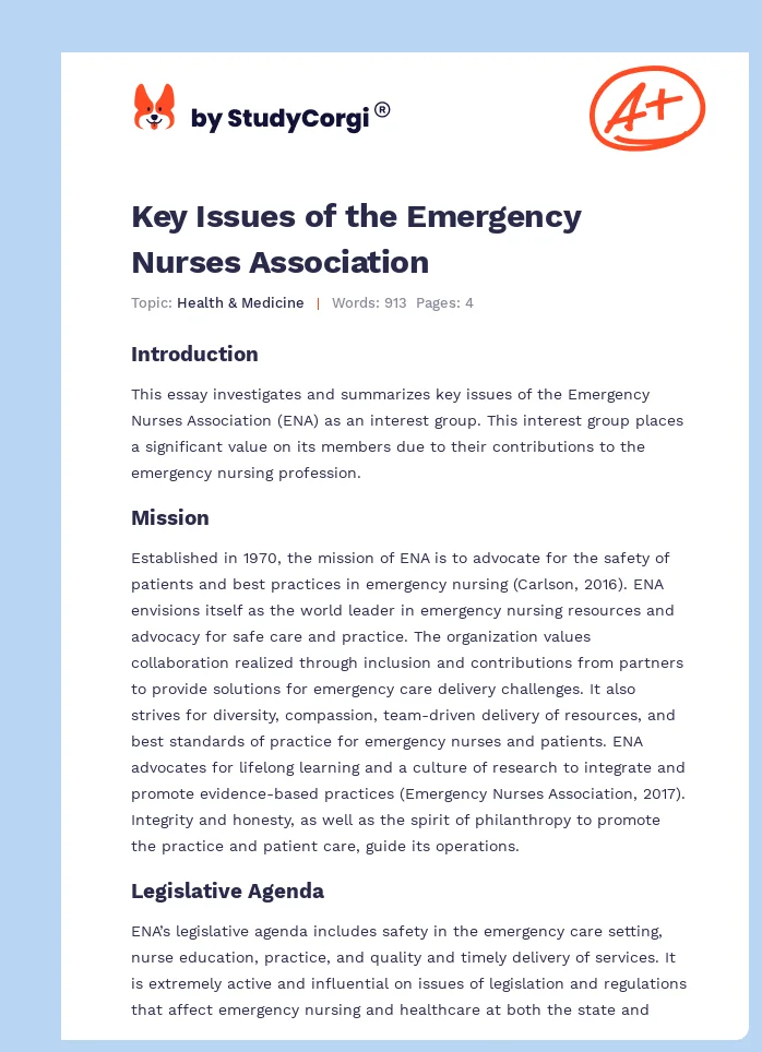 Key Issues of the Emergency Nurses Association. Page 1