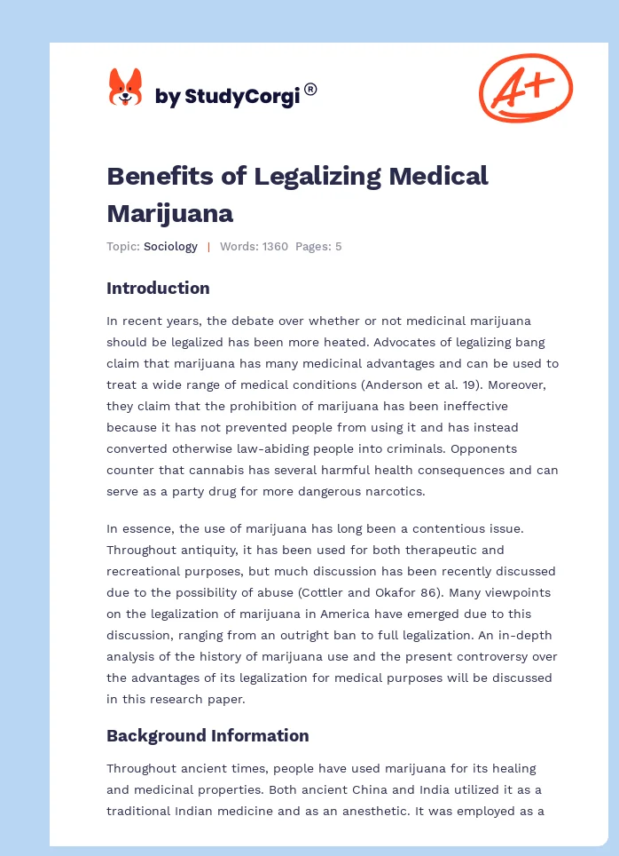 Benefits of Legalizing Medical Marijuana. Page 1