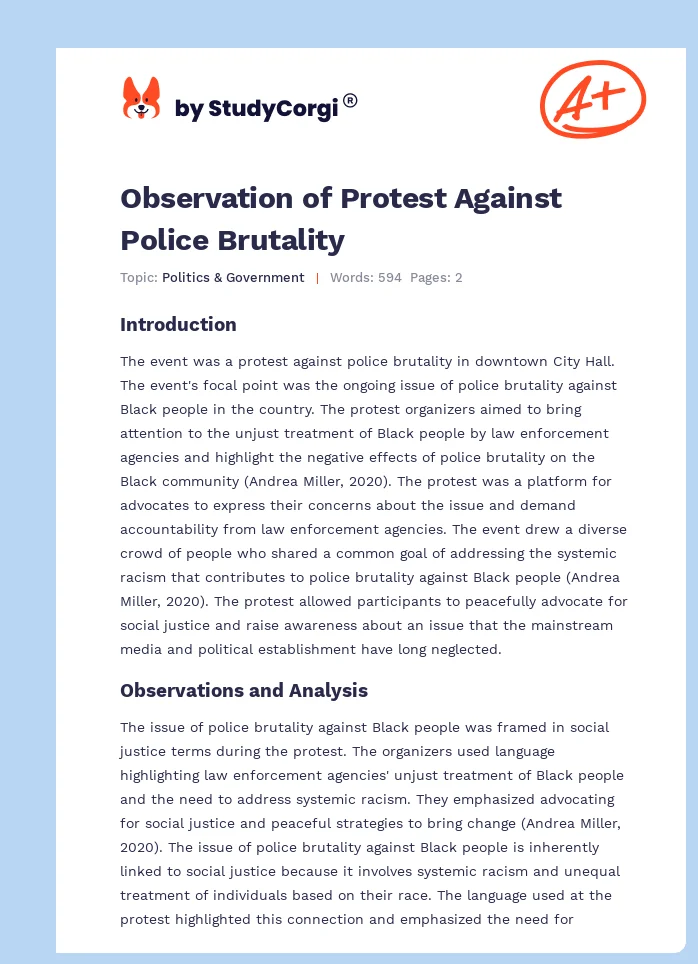 Observation of Protest Against Police Brutality. Page 1
