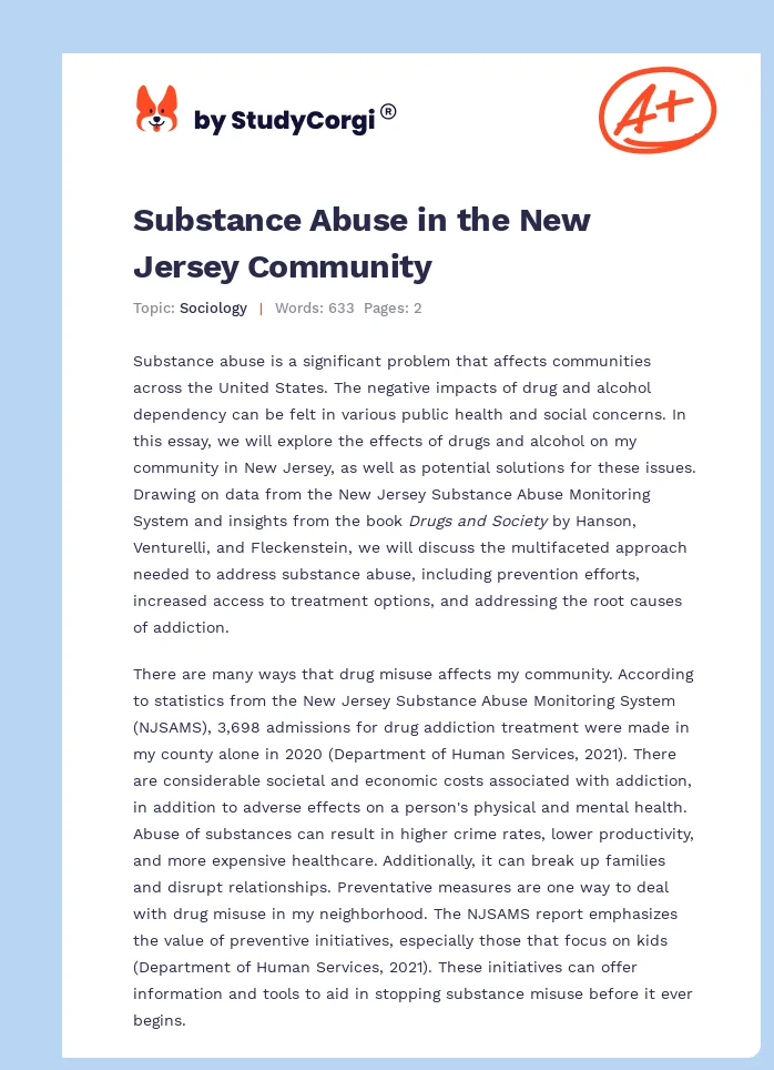 Substance Abuse in the New Jersey Community. Page 1