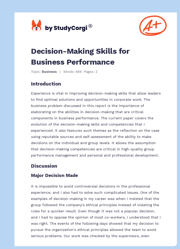 Decision-Making Skills for Business Performance. Page 1