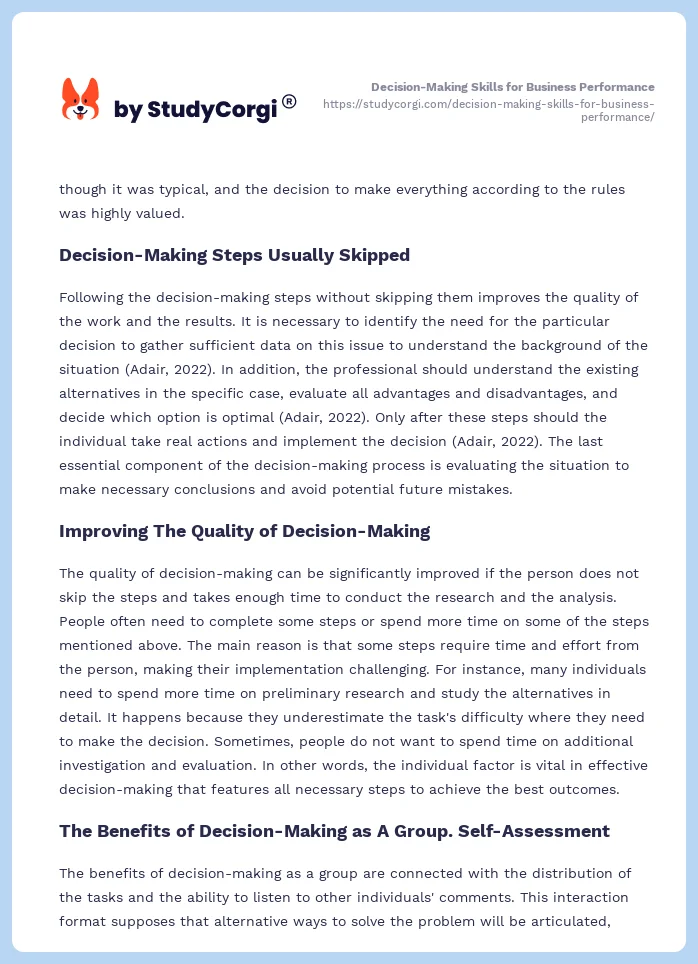 Decision-Making Skills for Business Performance. Page 2